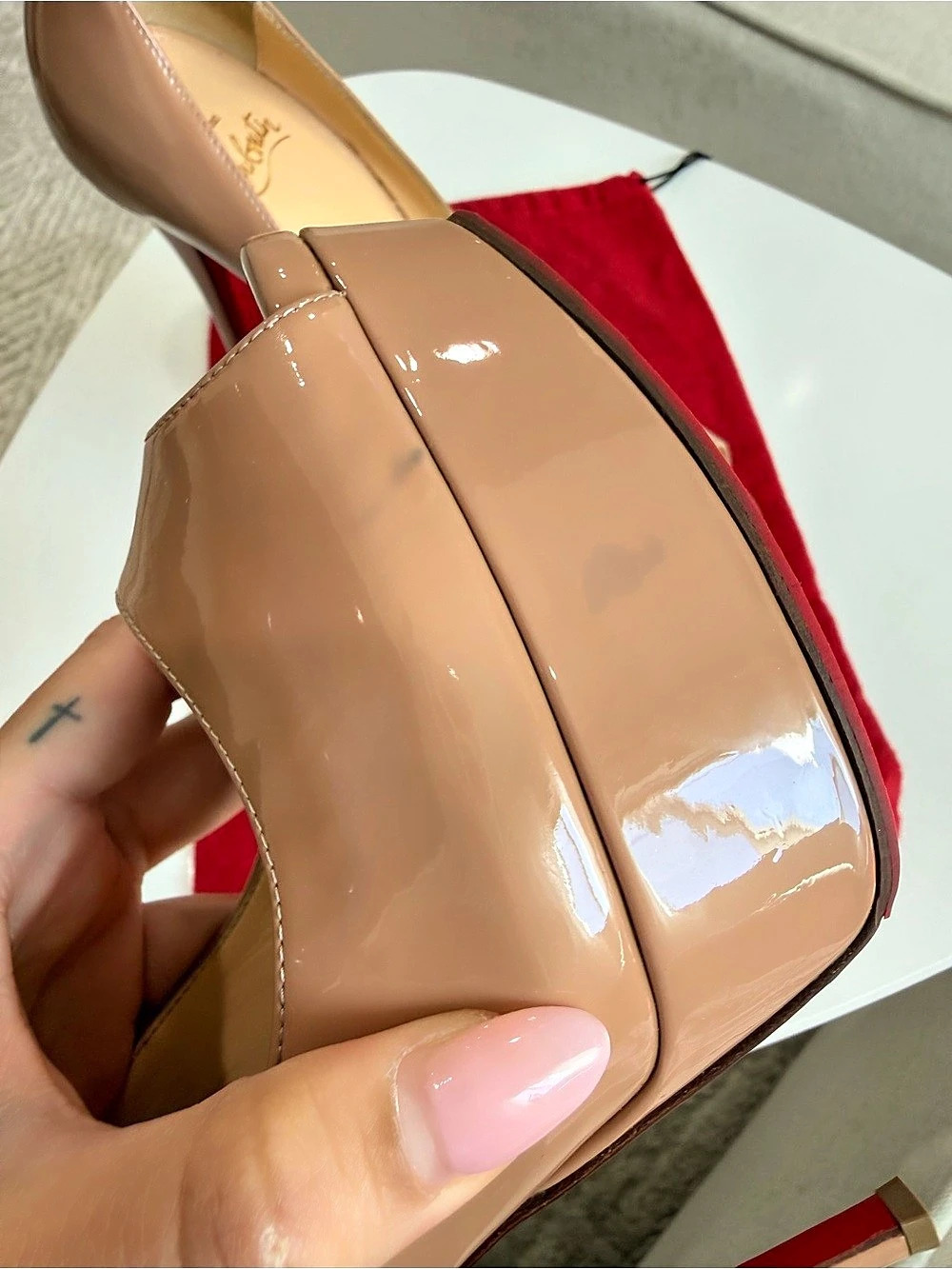 Authentic** Christian Louboutin Lady Peep 150 Nude Patent Platform Pumps EU 38 - Picture 5 of 6